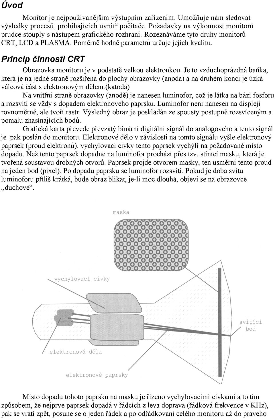 Princip činnosti CRT Obrazovka monitoru je v podstatě velkou elektronkou.