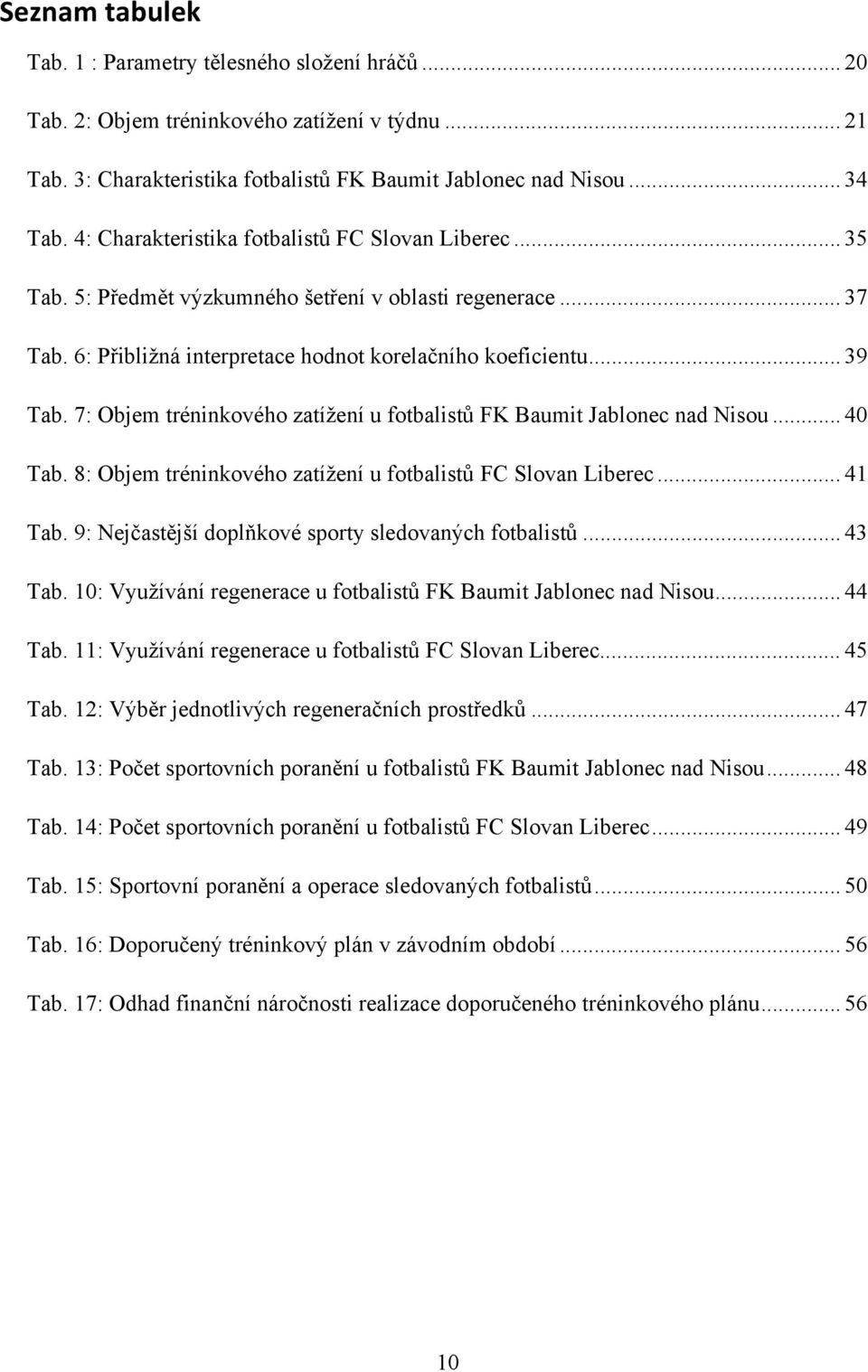 7: Objem tréninkového zatížení u fotbalistů FK Baumit Jablonec nad Nisou... 40 Tab. 8: Objem tréninkového zatížení u fotbalistů FC Slovan Liberec... 41 Tab.