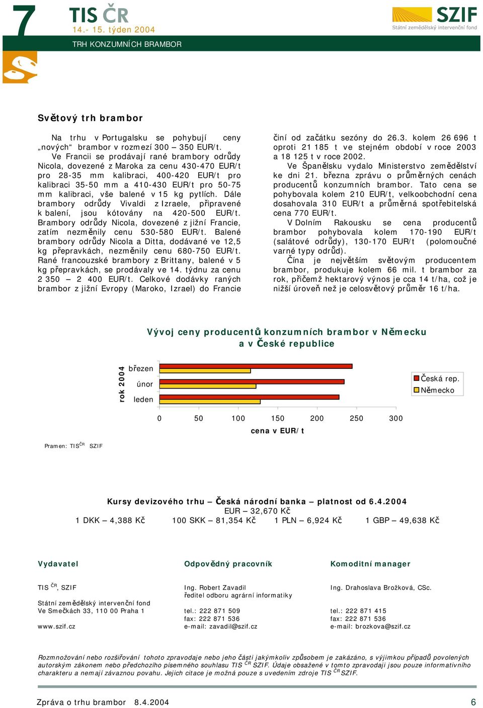 pytlích. Dále brambory odrůdy Vivaldi z Izraele, připravené k balení, jsou kótovány na 420-500. Brambory odrůdy Nicola, dovezené z jižní Francie, zatím nezměnily cenu 530-580.