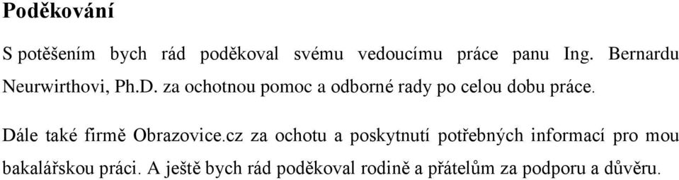 za ochotnou pomoc a odborné rady po celou dobu práce. Dále také firmě Obrazovice.