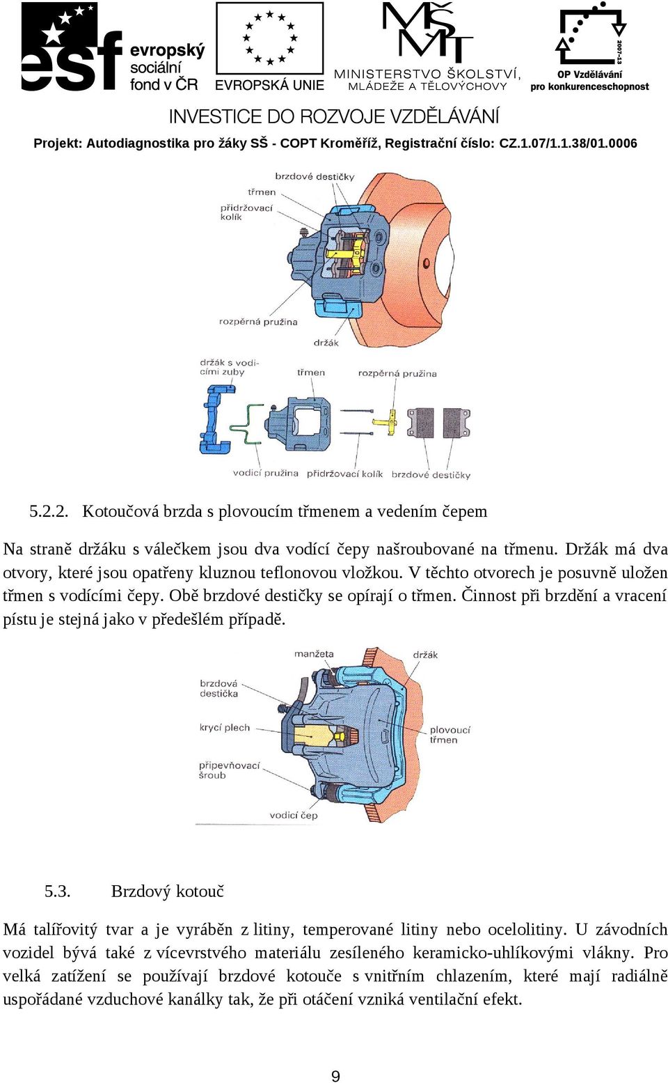 Činnost při brzdění a vracení pístu je stejná jako v předešlém případě. 5.3. Brzdový kotouč Má talířovitý tvar a je vyráběn z litiny, temperované litiny nebo ocelolitiny.