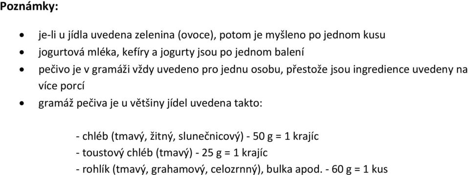 uvedeny na více porcí gramáž pečiva je u většiny jídel uvedena takto: - chléb (tmavý, žitný, slunečnicový) -