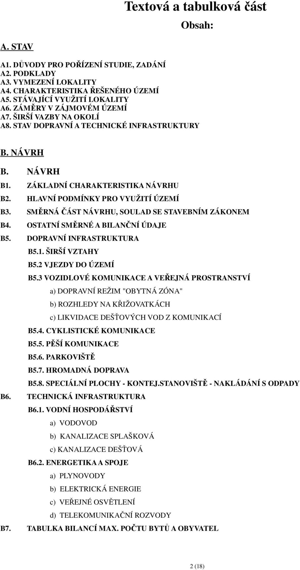 SMĚRNÁ ČÁST NÁVRHU, SOULAD SE STAVEBNÍM ZÁKONEM B4. OSTATNÍ SMĚRNÉ A BILANČNÍ ÚDAJE B5. DOPRAVNÍ INFRASTRUKTURA B5.1. ŠIRŠÍ VZTAHY B5.2 VJEZDY DO ÚZEMÍ B5.