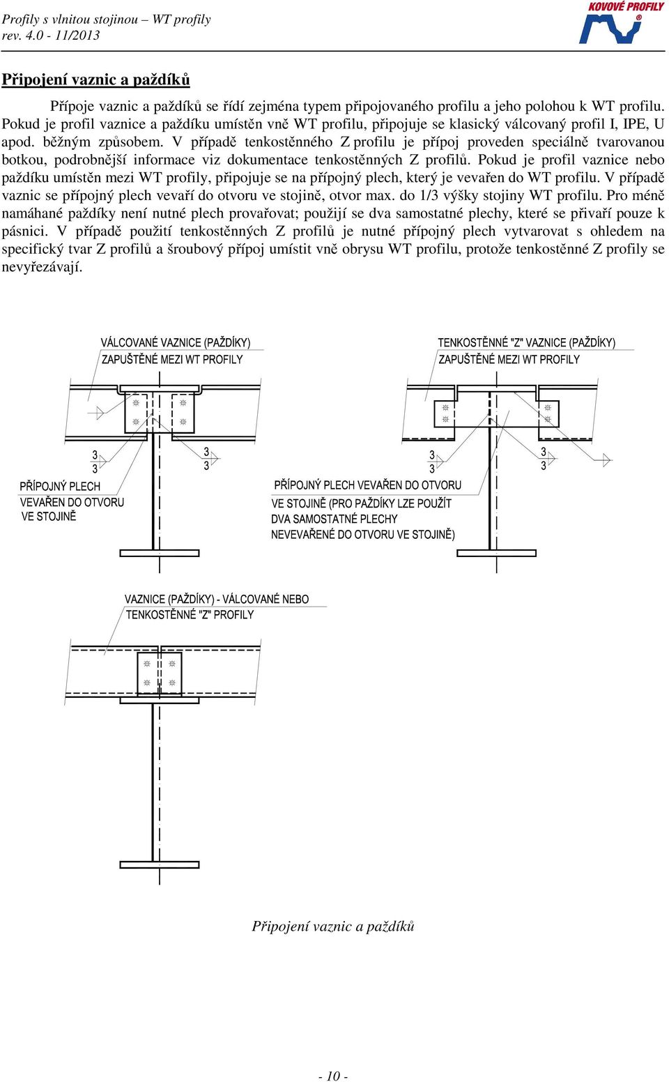 V případě tenkostěnného Z profilu je přípoj proveden speciálně tvarovanou botkou, podrobnější informace viz dokumentace tenkostěnných Z profilů.