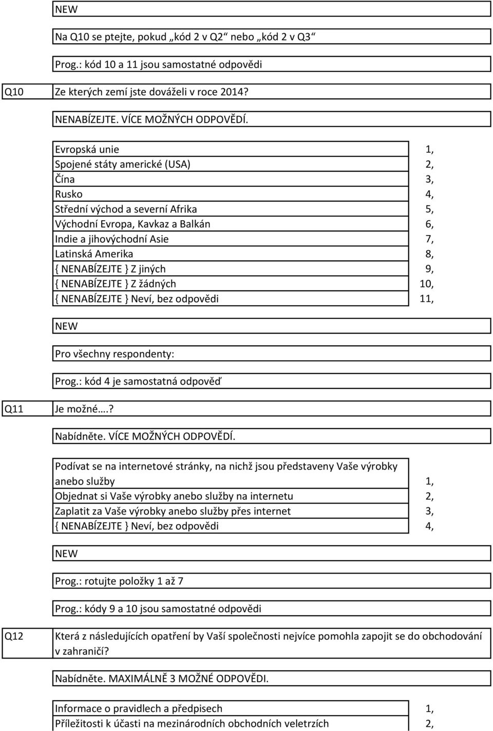 NENABÍZEJTE } Z žádných,,,,,,,, 9, 0,, Pro všechny respondenty: Prog.: kód je samostatná odpověď Q Je možné.? Nabídněte. VÍCE MOŽNÝCH ODPOVĚDÍ.