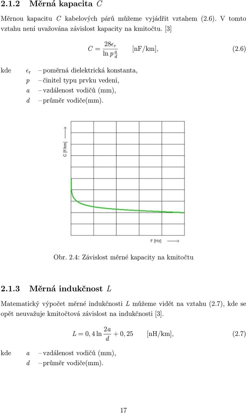 6) kde ɛ r poměrná dielektrická konstanta, p činitel typu prvku vedení, a vzdálenost vodičů (mm), d průměr vodiče(mm). Obr. 2.