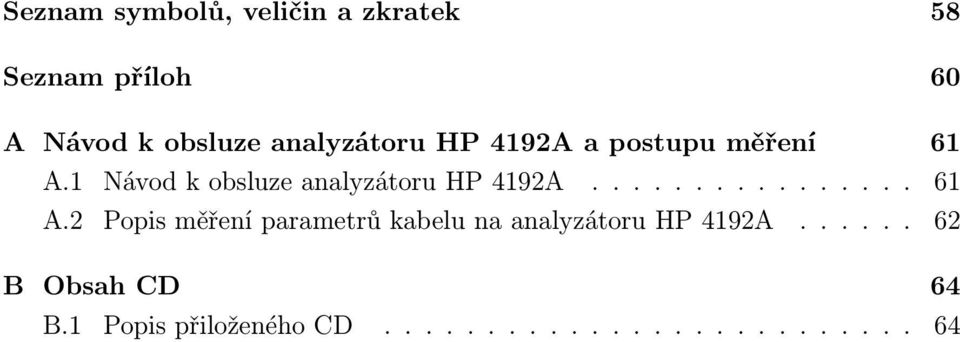 1 Návod k obsluze analyzátoru HP 4192A................ 61 A.