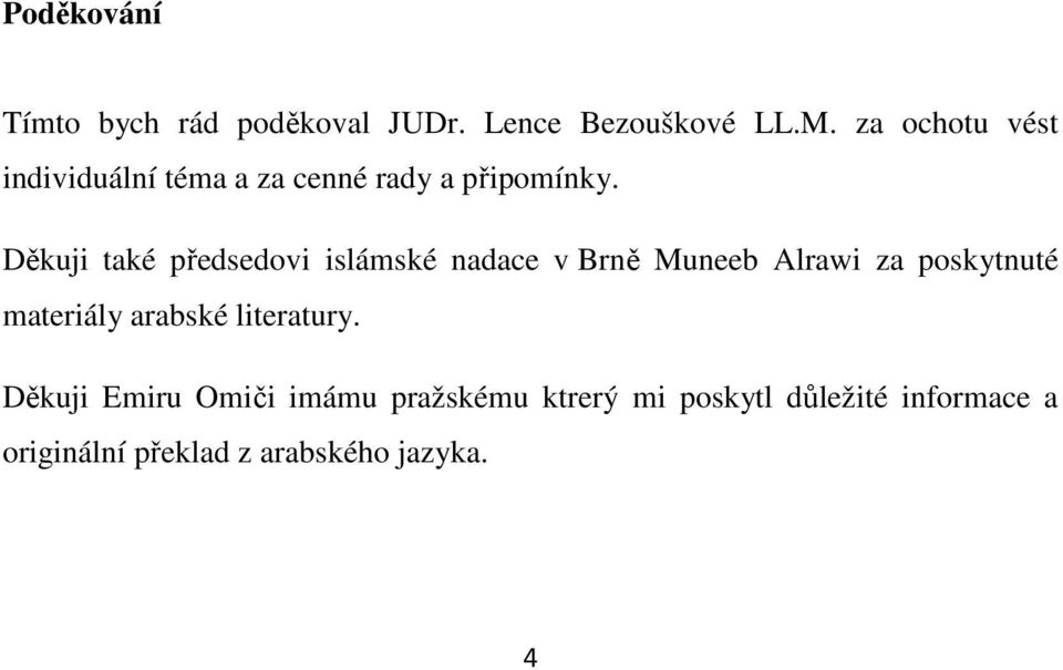 Děkuji také předsedovi islámské nadace v Brně Muneeb Alrawi za poskytnuté materiály