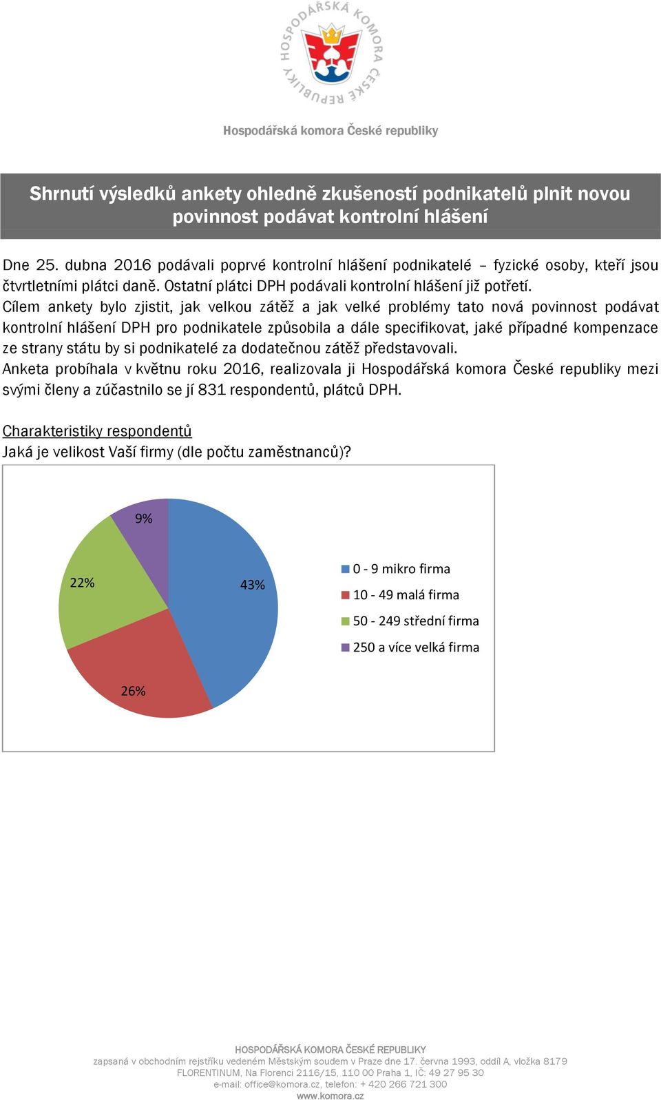 Cílem ankety bylo zjistit, jak velkou zátěž a jak velké problémy tato nová povinnost podávat kontrolní hlášení pro podnikatele způsobila a dále specifikovat, jaké případné kompenzace ze strany státu