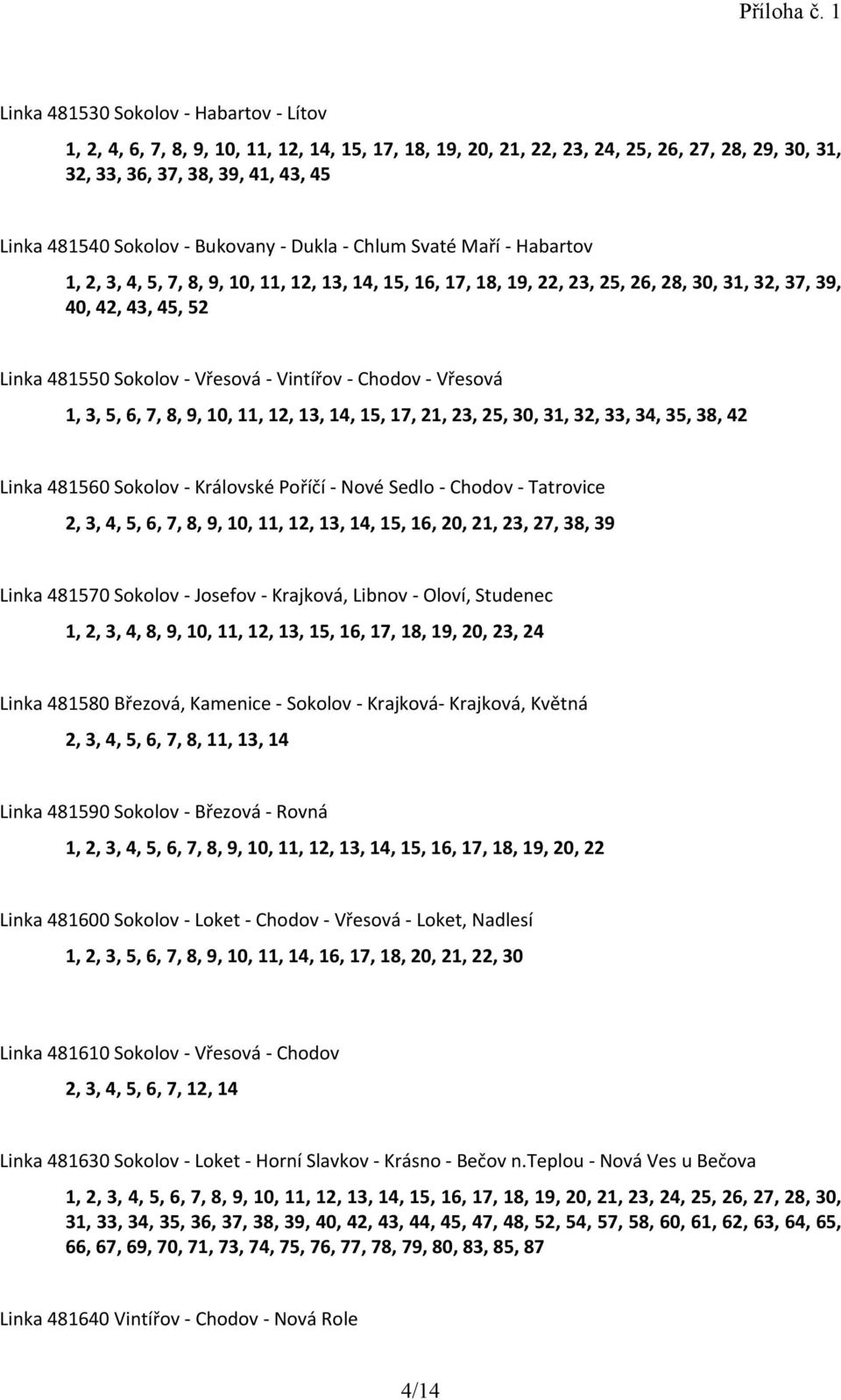 Vřesová - Vintířov - Chodov - Vřesová 1, 3, 5, 6, 7, 8, 9, 10, 11, 12, 13, 14, 15, 17, 21, 23, 25, 30, 31, 32, 33, 34, 35, 38, 42 Linka 481560 Sokolov - Královské Poříčí - Nové Sedlo - Chodov -