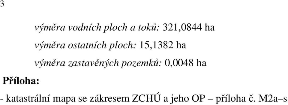 zastavěných pozemků: 0,0048 ha Příloha: -