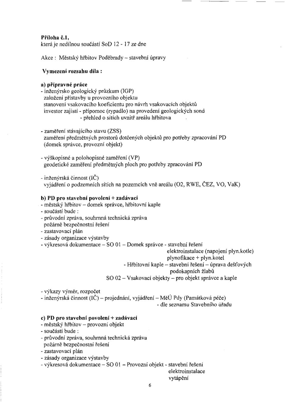 provozního objektu stanovení vsakovacího koeficientu pro návrh vsakovacích objektů investor zajistí - přípomoc (rypadlo) na provedení geologických sond - přehled o sítích uvnitř areálu hřbitova -