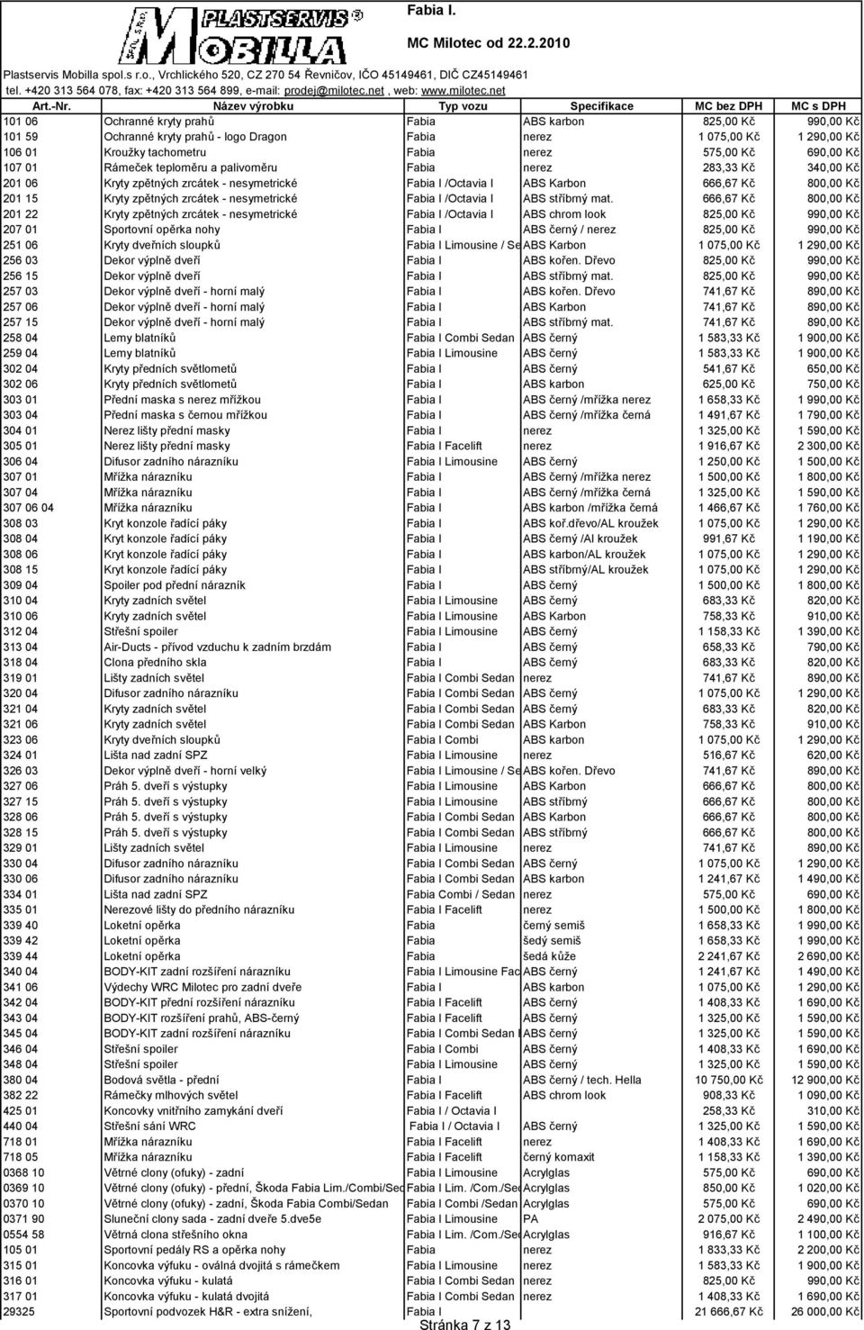 Kč 107 01 Rámeček teploměru a palivoměru Fabia nerez 283,33 Kč 340,00 Kč 201 06 Kryty zpětných zrcátek - nesymetrické Fabia I /Octavia I ABS Karbon 666,67 Kč 800,00 Kč 201 15 Kryty zpětných zrcátek -