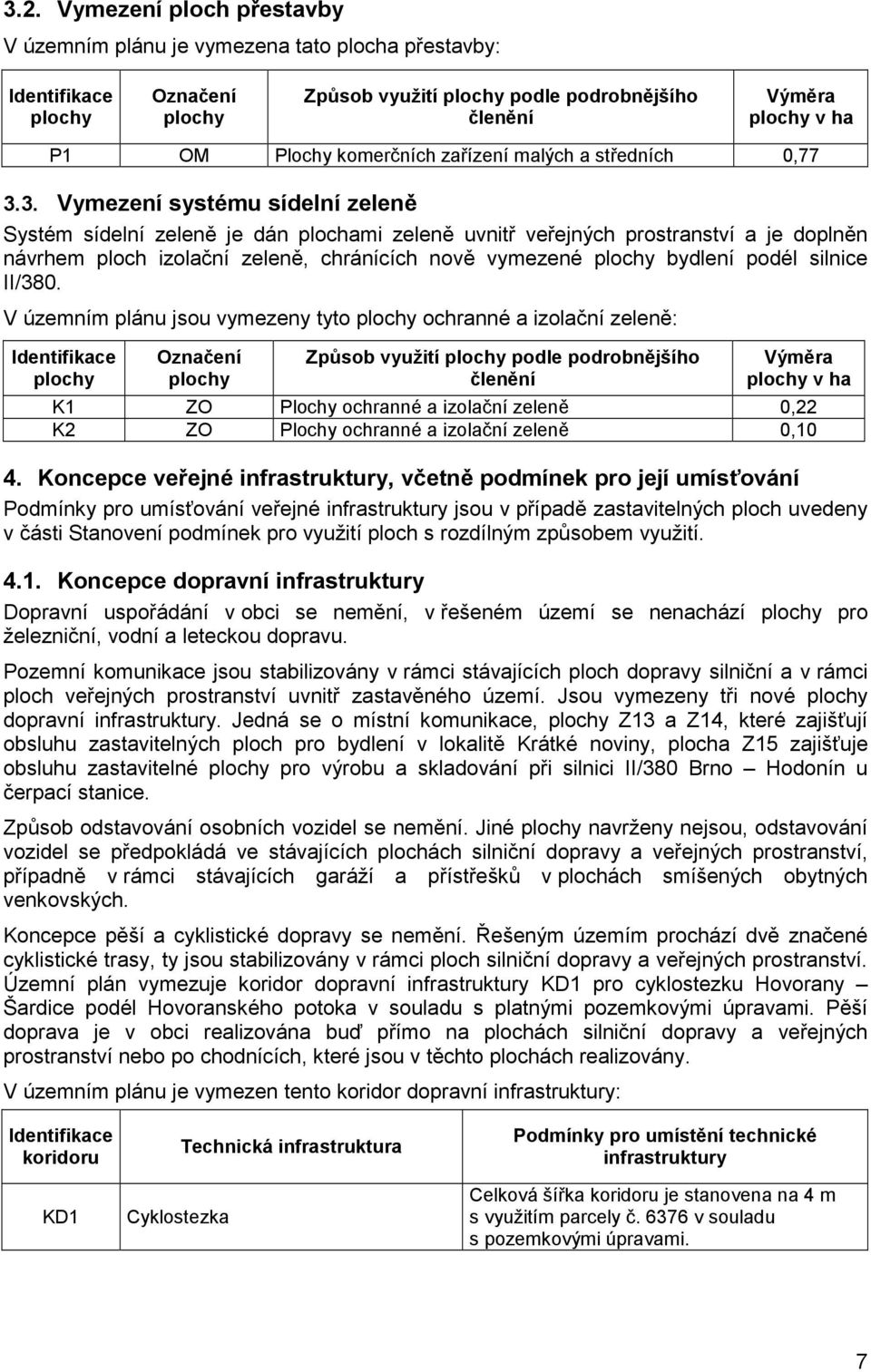 II/380. V územním plánu jsou vymezeny tyto ochranné a izolační zeleně: Způsob využití podle podrobnějšího členění 4.