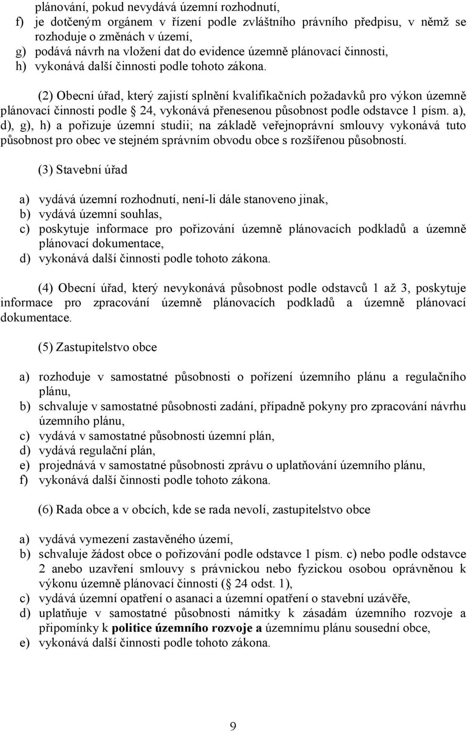 (2) Obecní úřad, který zajistí splnění kvalifikačních požadavků pro výkon územně plánovací činnosti podle 24, vykonává přenesenou působnost podle odstavce 1 písm.