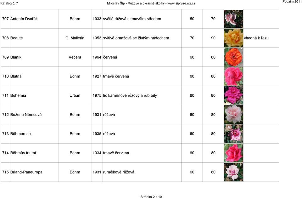 Mallerin 9 Blaník Večeřa 1964 červená 710 Blatná 1927 tmavě červená 711 Bohemia 1975 líc