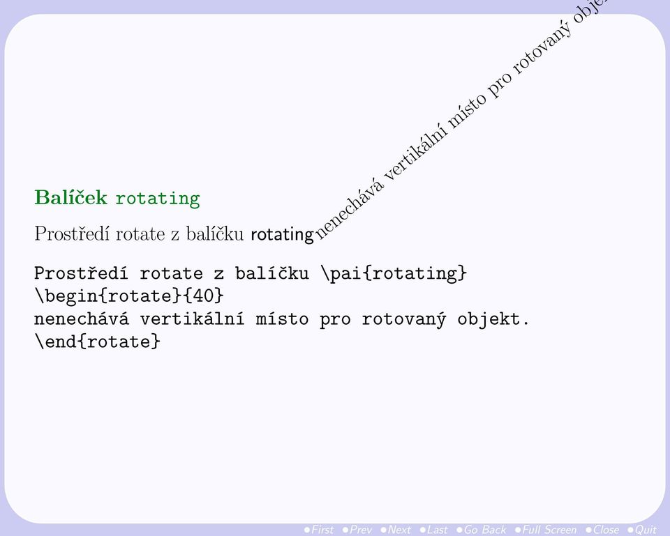 Prostředí rotate z balíčku \pai{rotating}