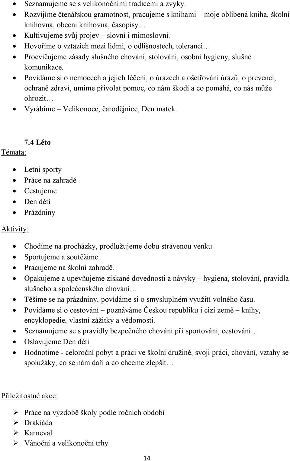 Hovoříme o vztazích mezi lidmi, o odlišnostech, toleranci Procvičujeme zásady slušného chování, stolování, osobní hygieny, slušné komunikace.