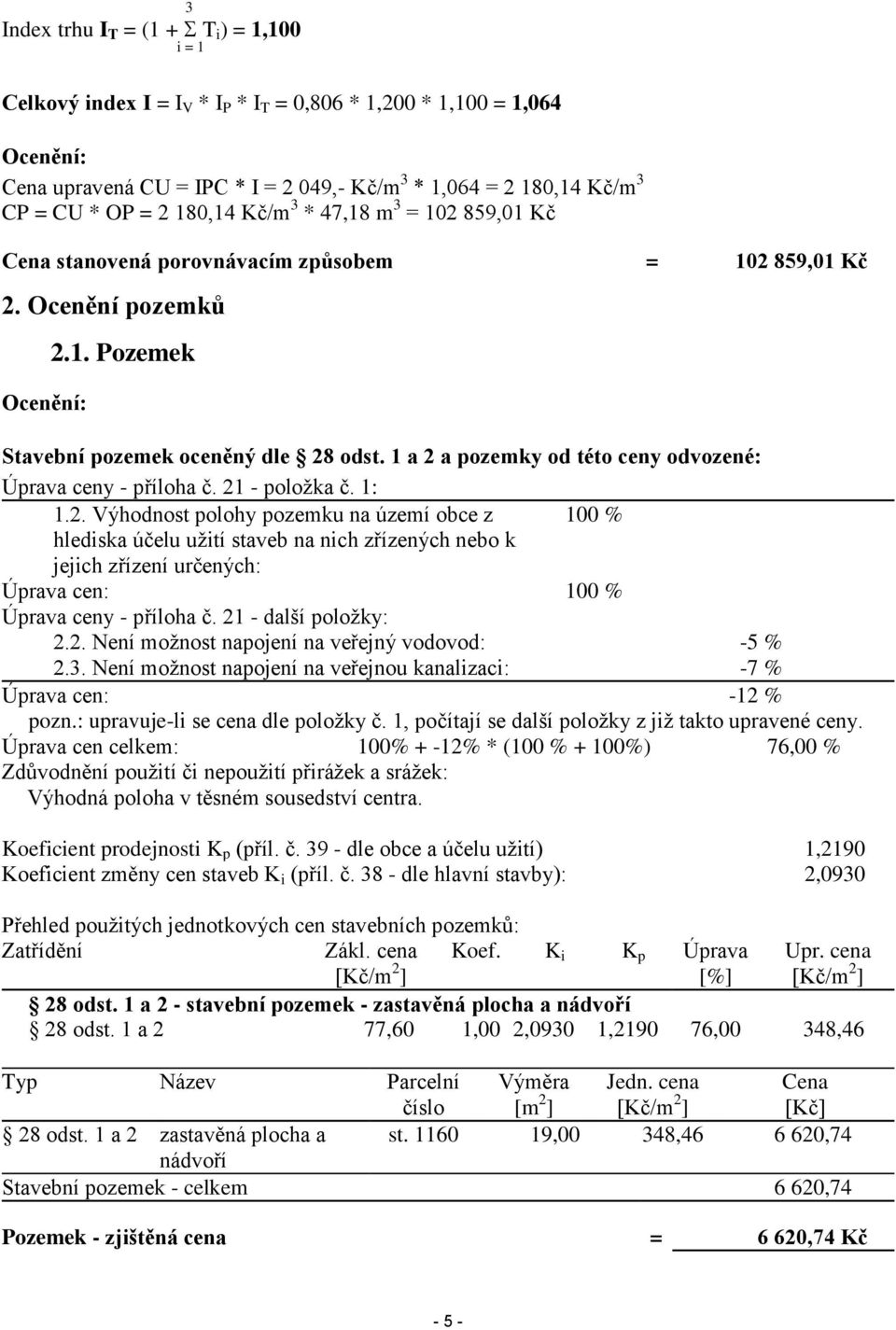 1 a 2 a pozemky od této ceny odvozené: Úprava ceny - příloha č. 21 - položka č. 1: 1.2. Výhodnost polohy pozemku na území obce z 100 % hlediska účelu užití staveb na nich zřízených nebo k jejich zřízení určených: Úprava cen: 100 % Úprava ceny - příloha č.