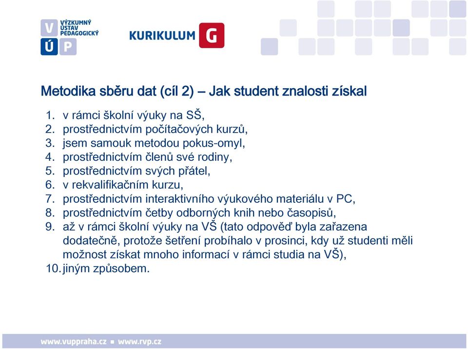 prostřednictvím interaktivního výukového materiálu v PC, 8. prostřednictvím četby odborných knih nebo časopisů, 9.