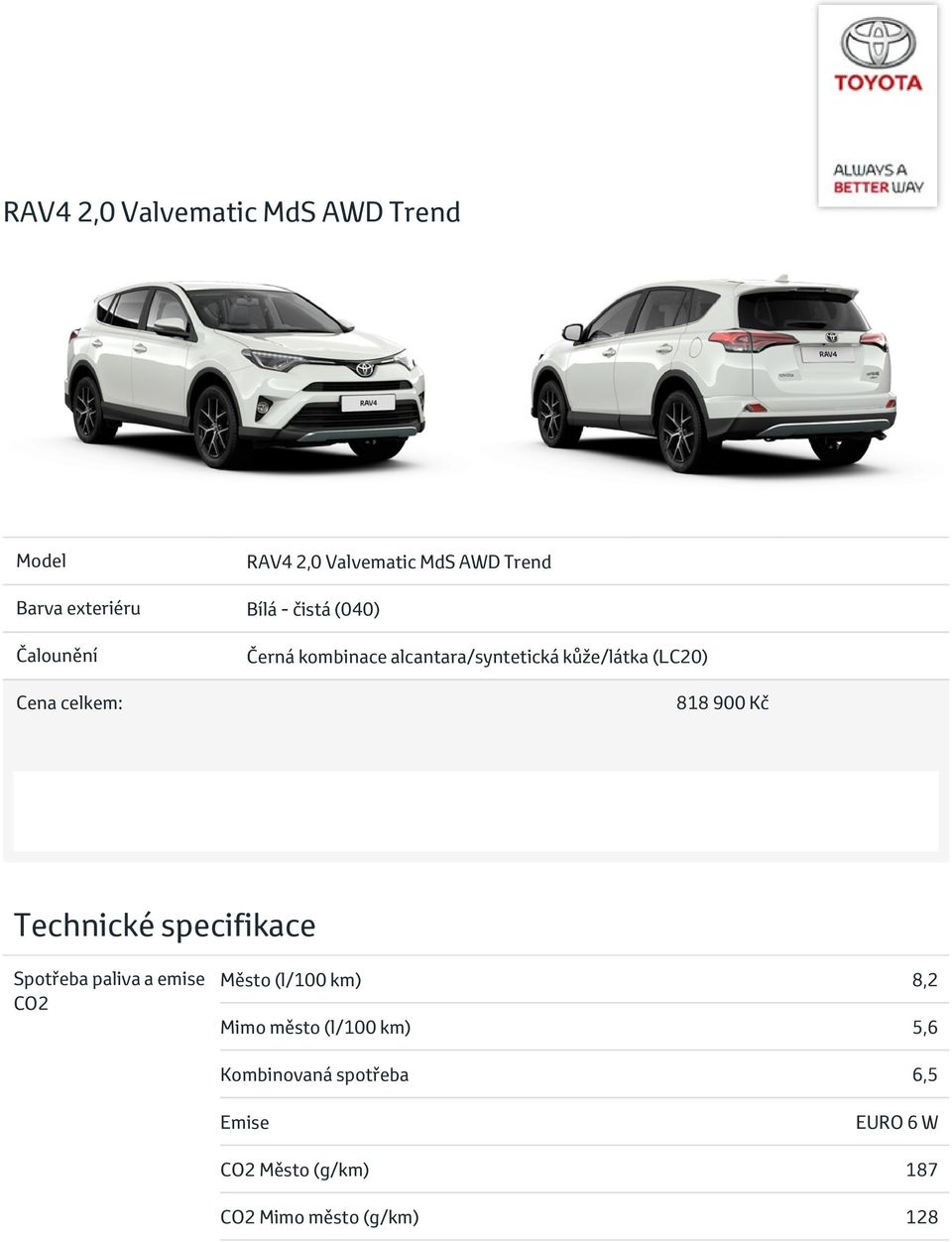 900 Kč Technické specifikace Spotřeba paliva a emise CO2 Město (l/100 km) 8,2 Mimo město (l/100