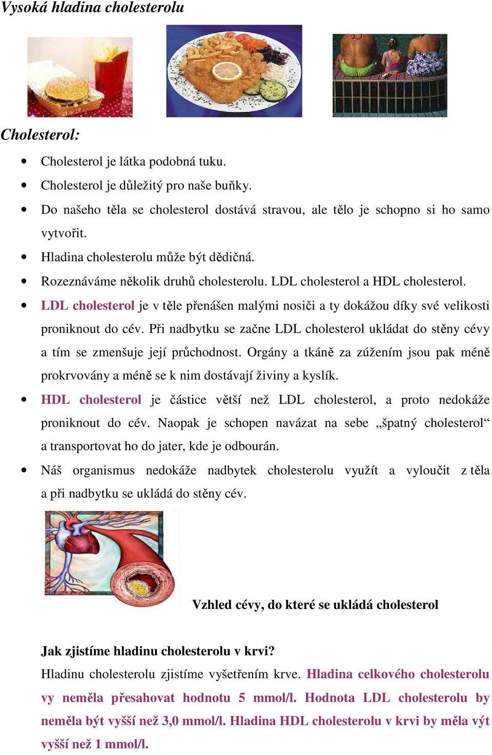 LDL cholesterol a HDL cholesterol. LDL cholesterol je v těle přenášen malými nosiči a ty dokážou díky své velikosti proniknout do cév.