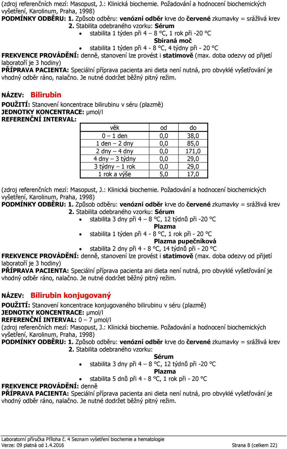 týden při 4-8 C, 1 rok při - 20 C Plazma pupečníková stabilita 2 dny při 4-8 C, 14 týdnů při - 20 C Bilirubin konjugovaný POUŽITÍ: Stanovení koncentrace konjugovaného bilirubinu v séru (plazmě)