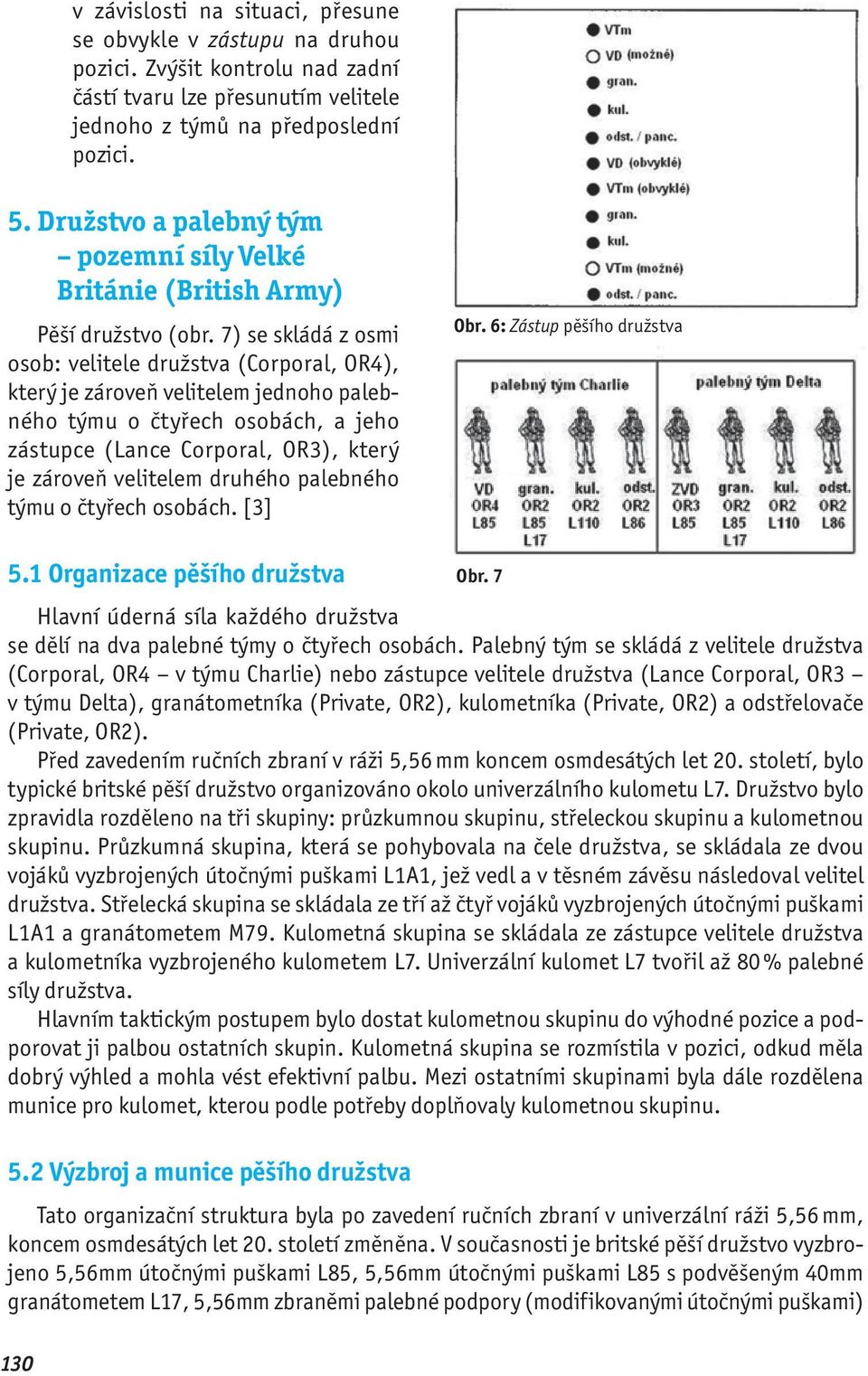 7) se skládá z osmi osob: velitele družstva (Corporal, OR4), který je zároveň velitelem jednoho palebného týmu o čtyřech osobách, a jeho zástupce (Lance Corporal, OR3), který je zároveň velitelem