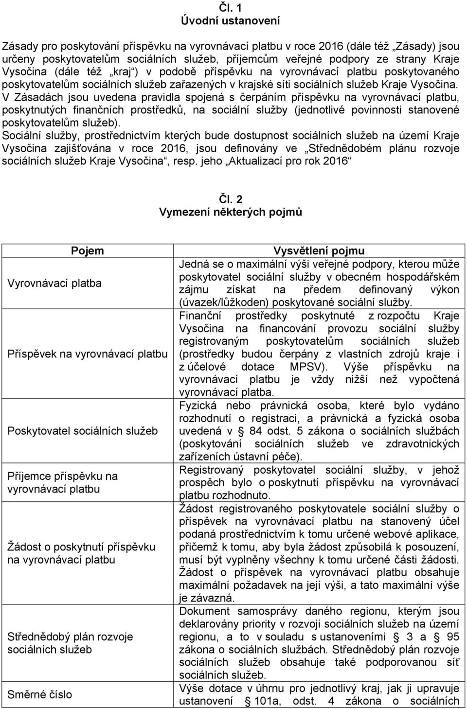 V Zásadách jsou uvedena pravidla spojená s čerpáním příspěvku na vyrovnávací platbu, poskytnutých finančních prostředků, na sociální služby (jednotlivé povinnosti stanovené poskytovatelům služeb).