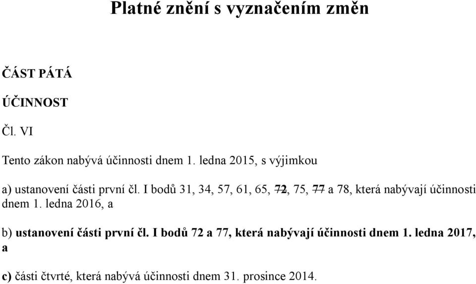 I bodů 31, 34, 57, 61, 65, 72, 75, 77 a 78, která nabývají účinnosti dnem 1.