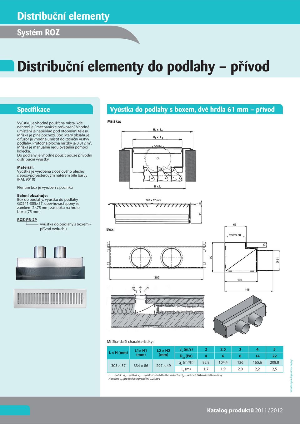 Do podlahy je vhodné použít pouze přívodní distribuční vyústky.