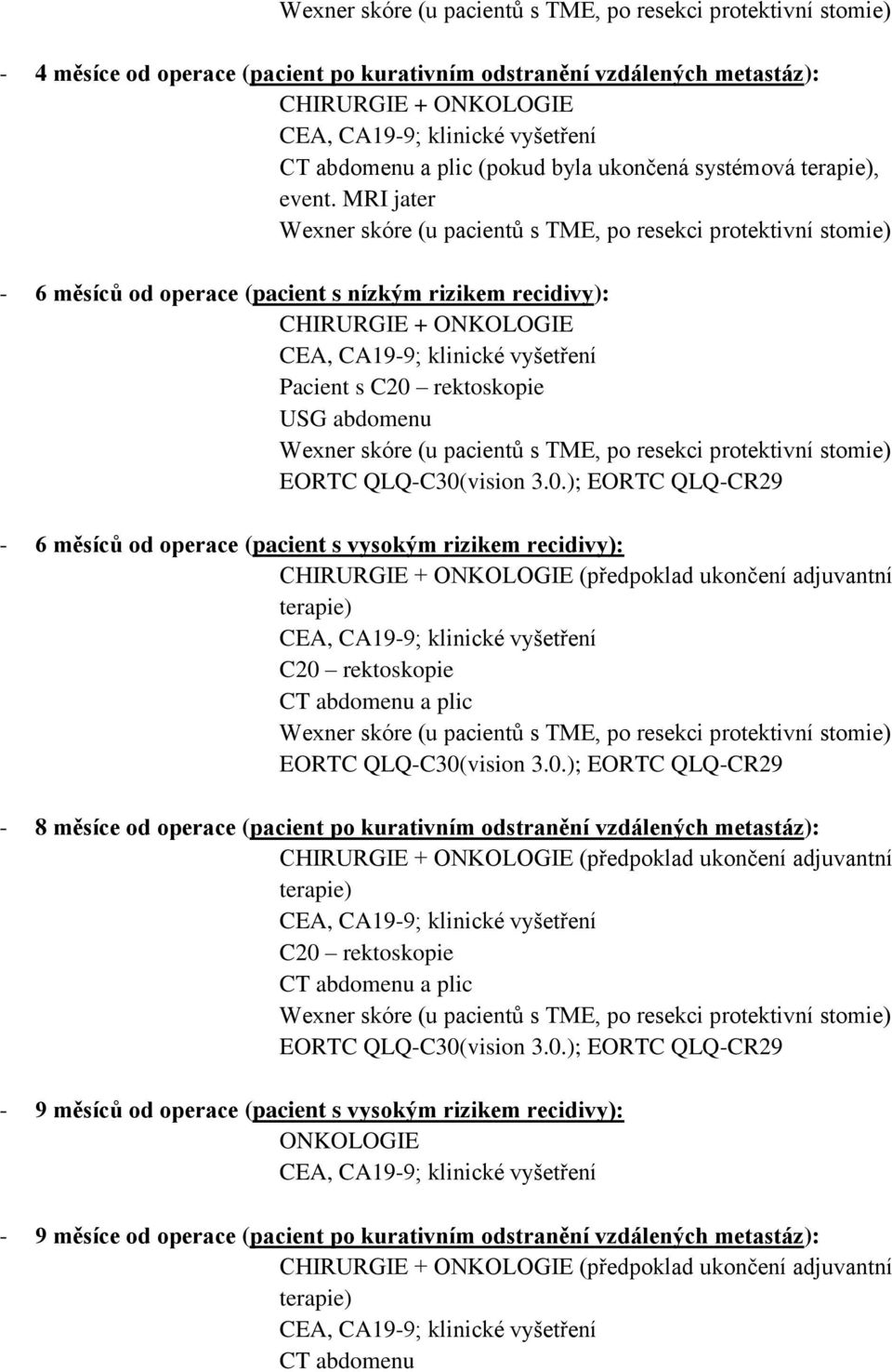 ukončení adjuvantní terapie) - 8 měsíce od operace (pacient po kurativním odstranění vzdálených metastáz): (předpoklad ukončení adjuvantní terapie) - 9