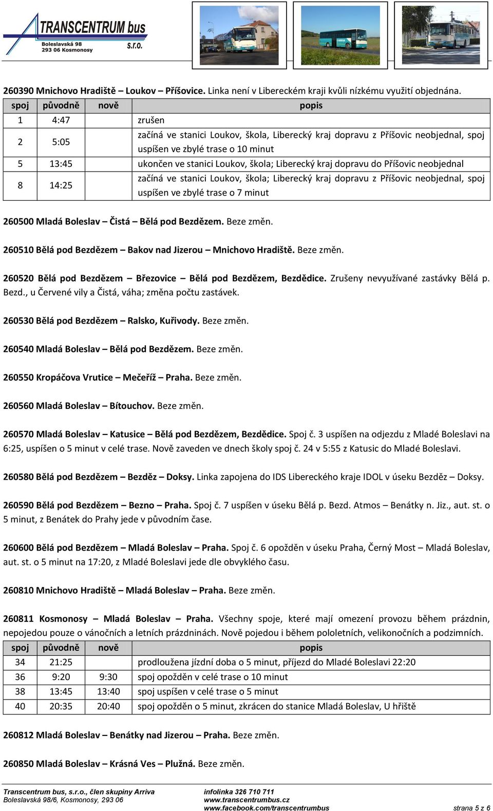 dopravu do Příšovic neobjednal 8 14:25 začíná ve stanici Loukov, škola; Liberecký kraj dopravu z Příšovic neobjednal, spoj uspíšen ve zbylé trase o 7 minut 260500 Mladá Boleslav Čistá Bělá pod