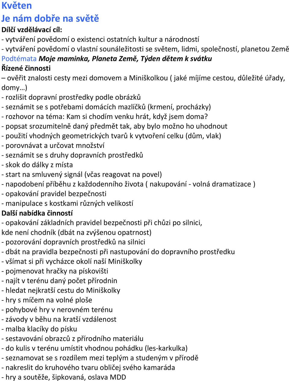 potřebami domácích mazlíčků (krmení, procházky) - rozhovor na téma: Kam si chodím venku hrát, když jsem doma?