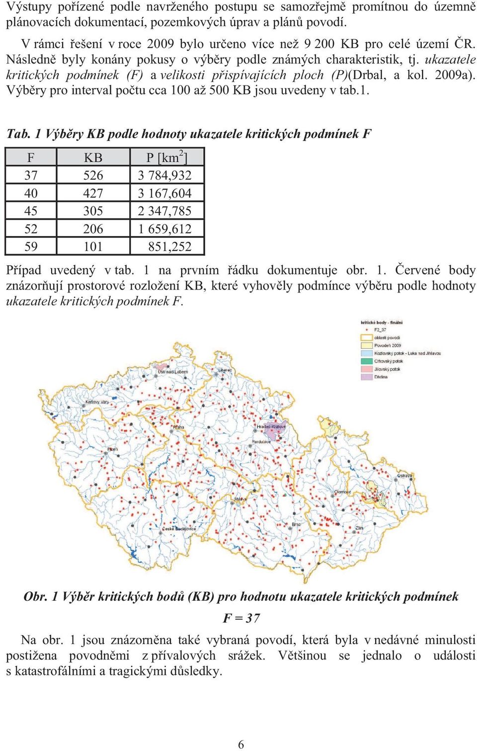 ukazatele kritických podmínek (F) a velikosti p ispívajících ploch (P)(Drbal, a kol. 2009a). Výb ry pro interval po tu cca 100 až 500 KB jsou uvedeny v tab.1. Tab.