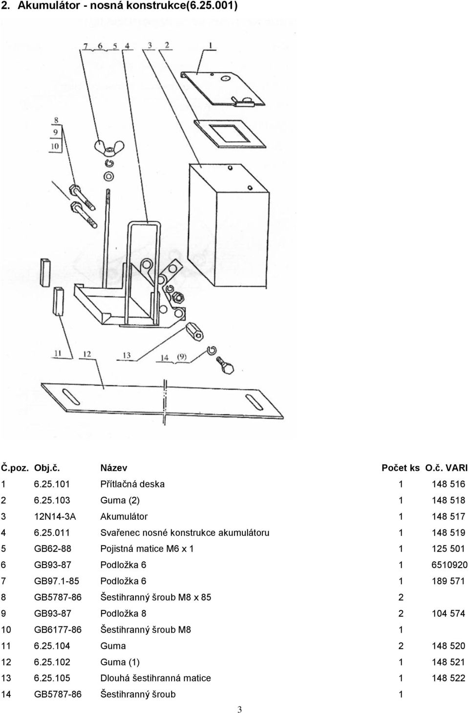 1-85 Podložka 6 1 189 571 8 GB5787-86 Šestihranný šroub M8 x 85 2 9 GB93-87 Podložka 8 2 104 574 10 GB6177-86 Šestihranný šroub M8 1 11 6.