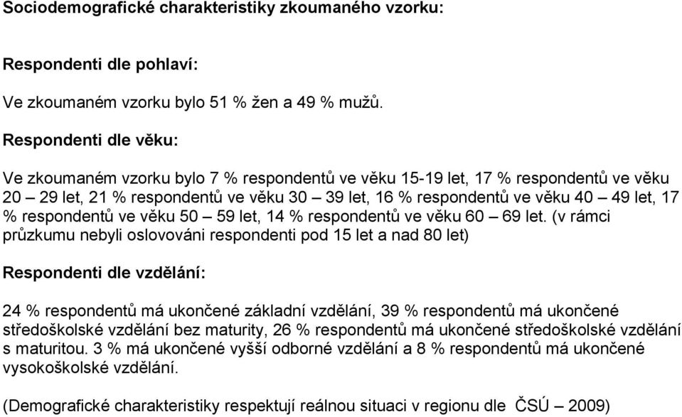 respondentů ve věku 50 59 let, 14 % respondentů ve věku 60 69 let.