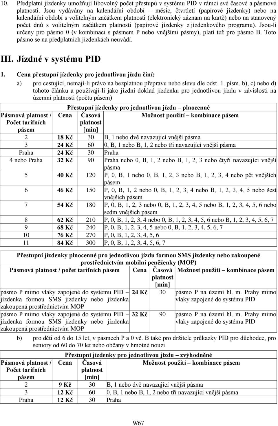 volitelným začátkem platnosti (papírové jízdenky z jízdenkového programu). Jsou-li určeny pro pásmo 0 (v kombinaci s pásmem P nebo vnějšími pásmy), platí též pro pásmo B.