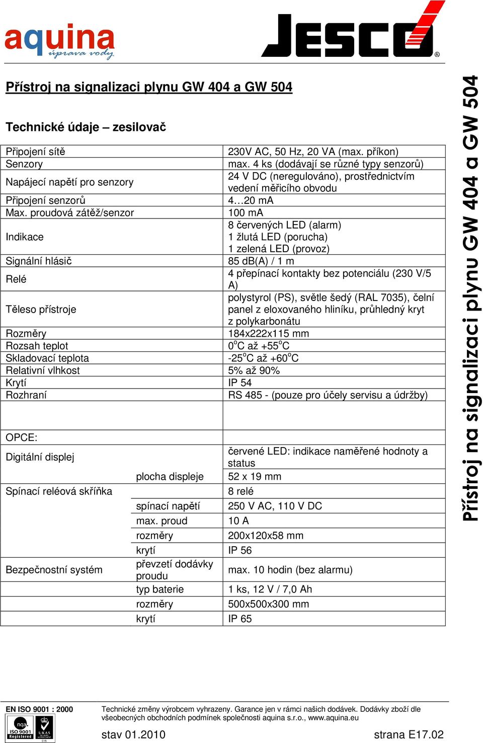 proudová zátěž/senzor 100 ma 8 červených LED (alarm) Indikace 1 žlutá LED (porucha) 1 zelená LED (provoz) Signální hlásič 85 db(a) / 1 m 4 přepínací kontakty bez potenciálu (230 V/5 Relé A)