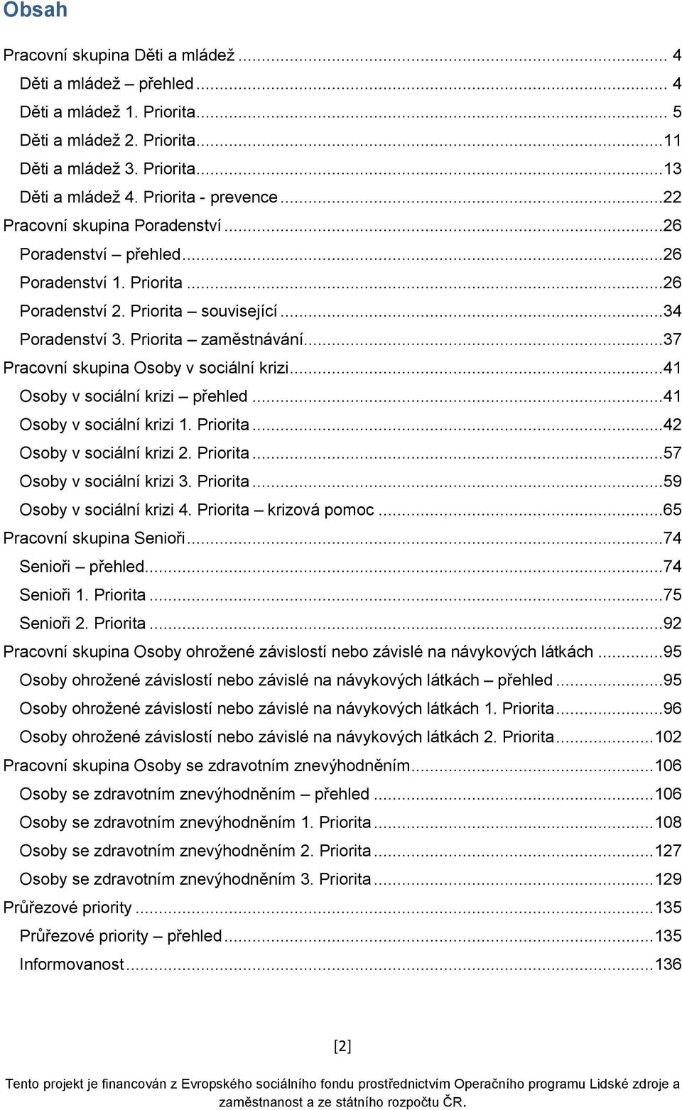 ..37 Pracovní skupina Osoby v sociální krizi...41 Osoby v sociální krizi přehled...41 Osoby v sociální krizi 1. Priorita...42 Osoby v sociální krizi 2. Priorita...57 Osoby v sociální krizi 3.