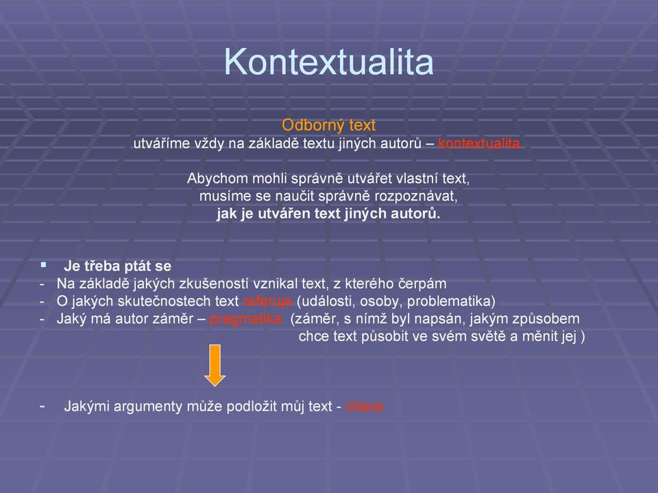 Je třeba ptát se - Na základě jakých zkušeností vznikal text, z kterého čerpám - O jakých skutečnostech text referuje (události,