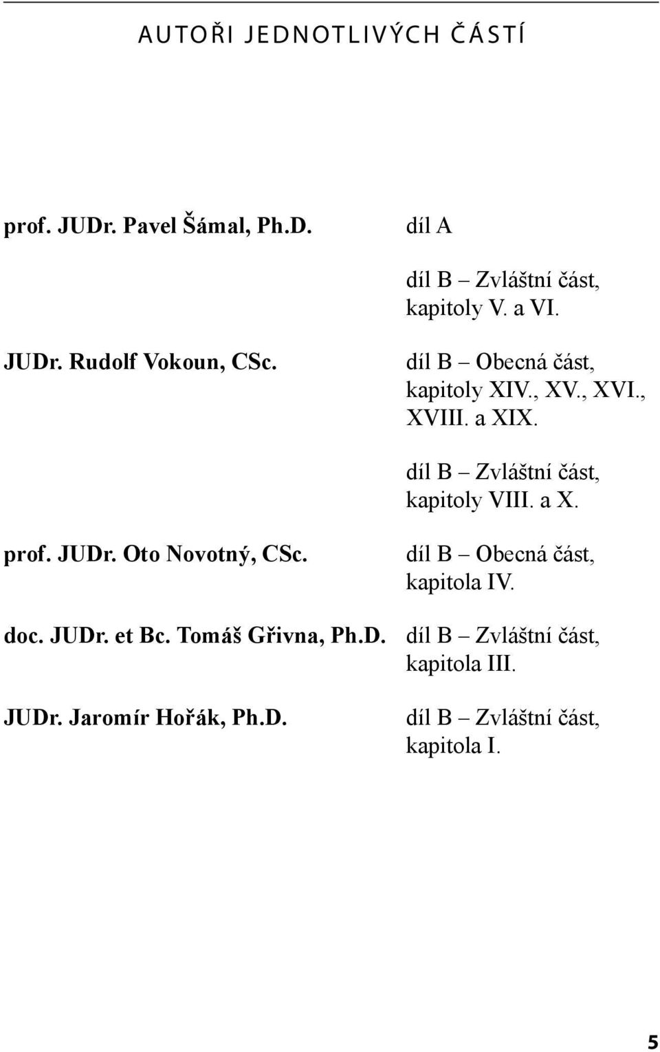 díl B Zvláštní část, kapitoly VIII. a X. prof. JUDr. Oto Novotný, CSc. díl B Obecná část, kapitola IV.