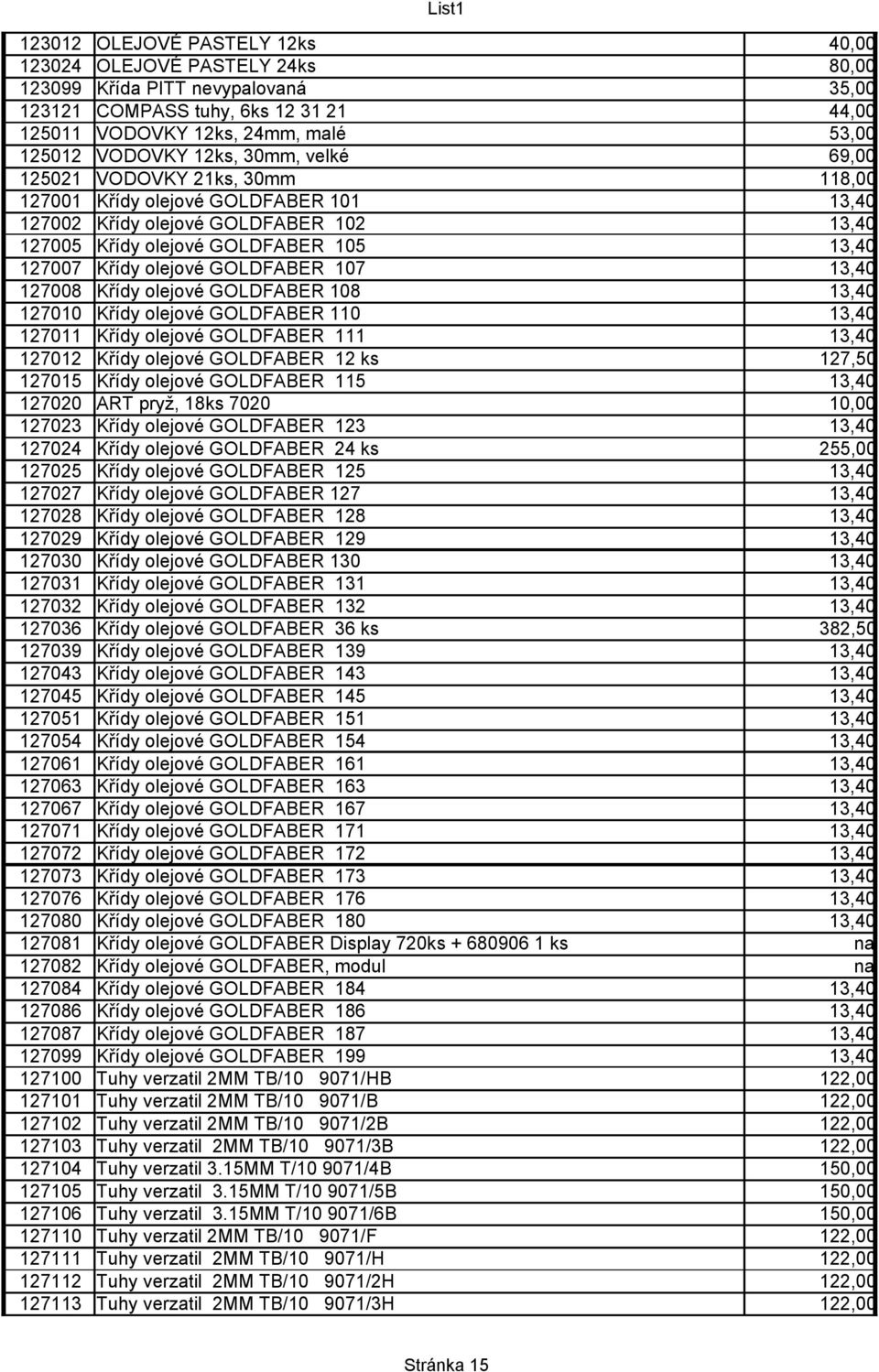 olejové GOLDFABER 107 13,40 127008 Křídy olejové GOLDFABER 108 13,40 127010 Křídy olejové GOLDFABER 110 13,40 127011 Křídy olejové GOLDFABER 111 13,40 127012 Křídy olejové GOLDFABER 12 ks 127,50