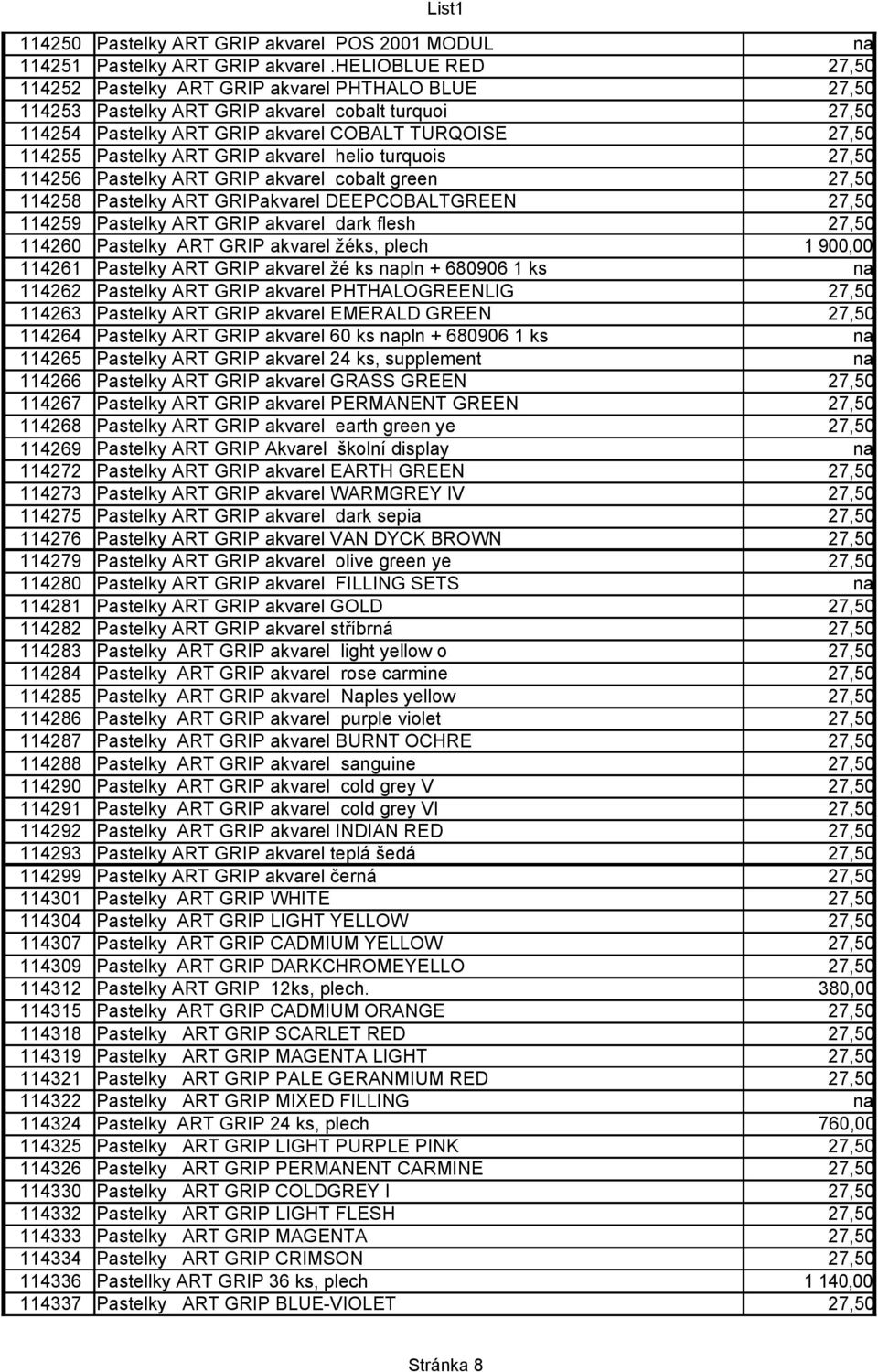 ART GRIP akvarel helio turquois 27,50 114256 Pastelky ART GRIP akvarel cobalt green 27,50 114258 Pastelky ART GRIPakvarel DEEPCOBALTGREEN 27,50 114259 Pastelky ART GRIP akvarel dark flesh 27,50