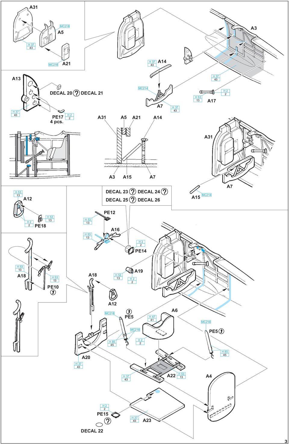 DECAL DECAL 5 DECAL A15 MC1 A7 H PE18 PE1 A1 H PE1 A18 PE10