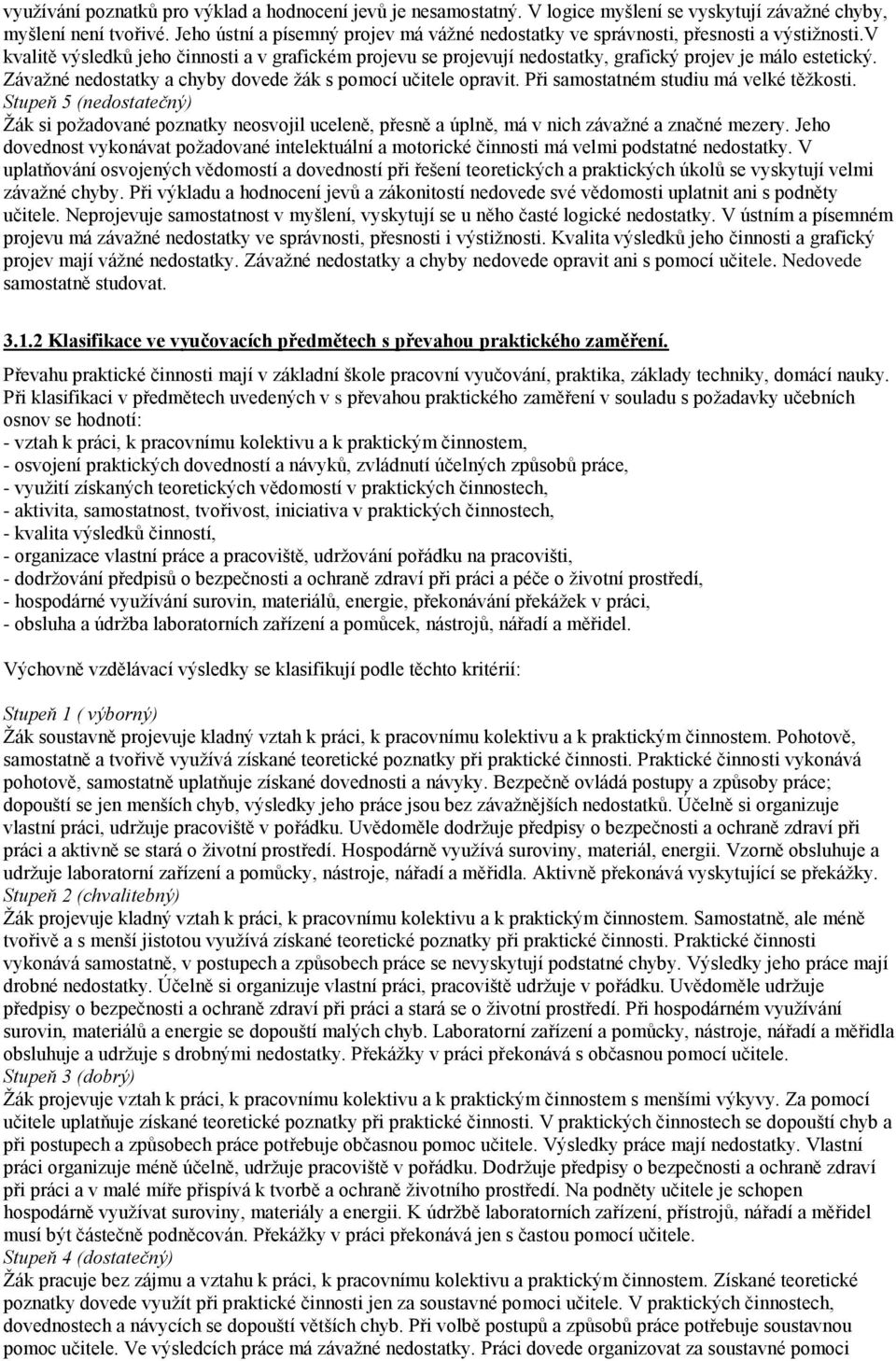 v kvalitě výsledků jeho činnosti a v grafickém projevu se projevují nedostatky, grafický projev je málo estetický. Závažné nedostatky a chyby dovede žák s pomocí učitele opravit.