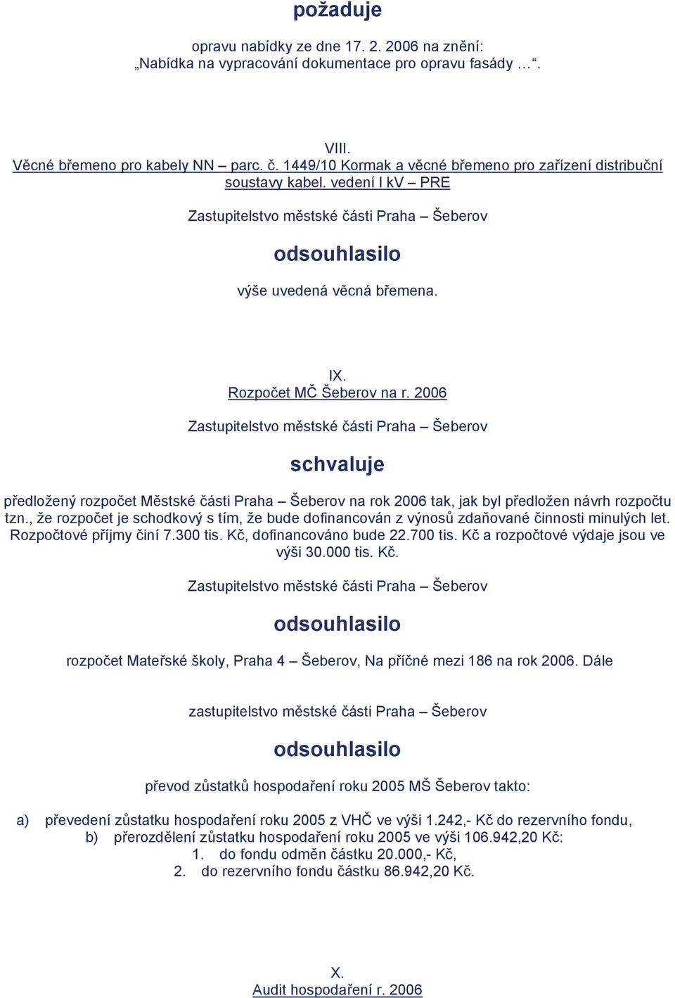 2006 schvaluje předložený rozpočet Městské části Praha Šeberov na rok 2006 tak, jak byl předložen návrh rozpočtu tzn.