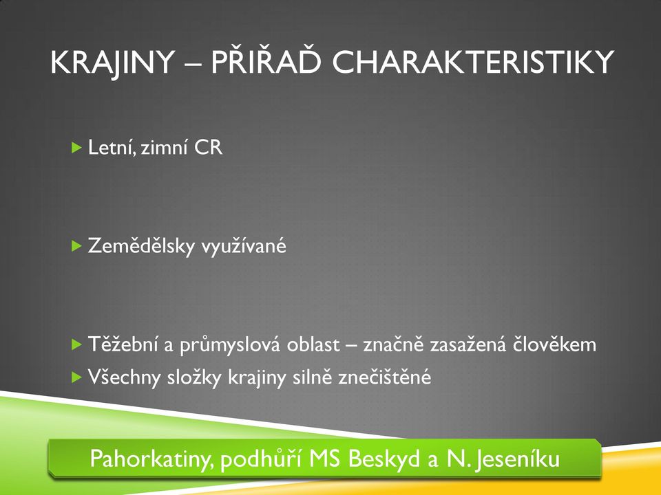 Všechny složky krajiny silně znečištěné Pahorkatiny, Hrubý