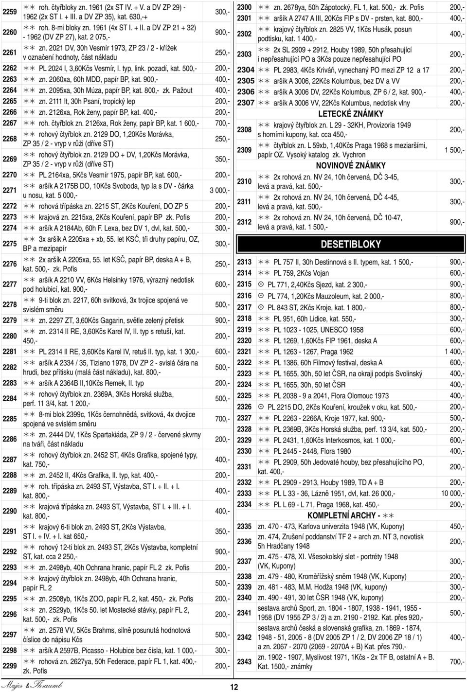 2264 zn. 2095xa, 30h Múza, papír BP, kat. zk. Pažout 2265 zn. 2111 lt, 30h Psaní, tropický lep 2266 zn. 2126xa, Rok ženy, papír BP, kat. 2267 roh. čtyřblok zn. 2126xa, Rok ženy, papír BP, kat. 1 2268 rohový čtyřblok zn.