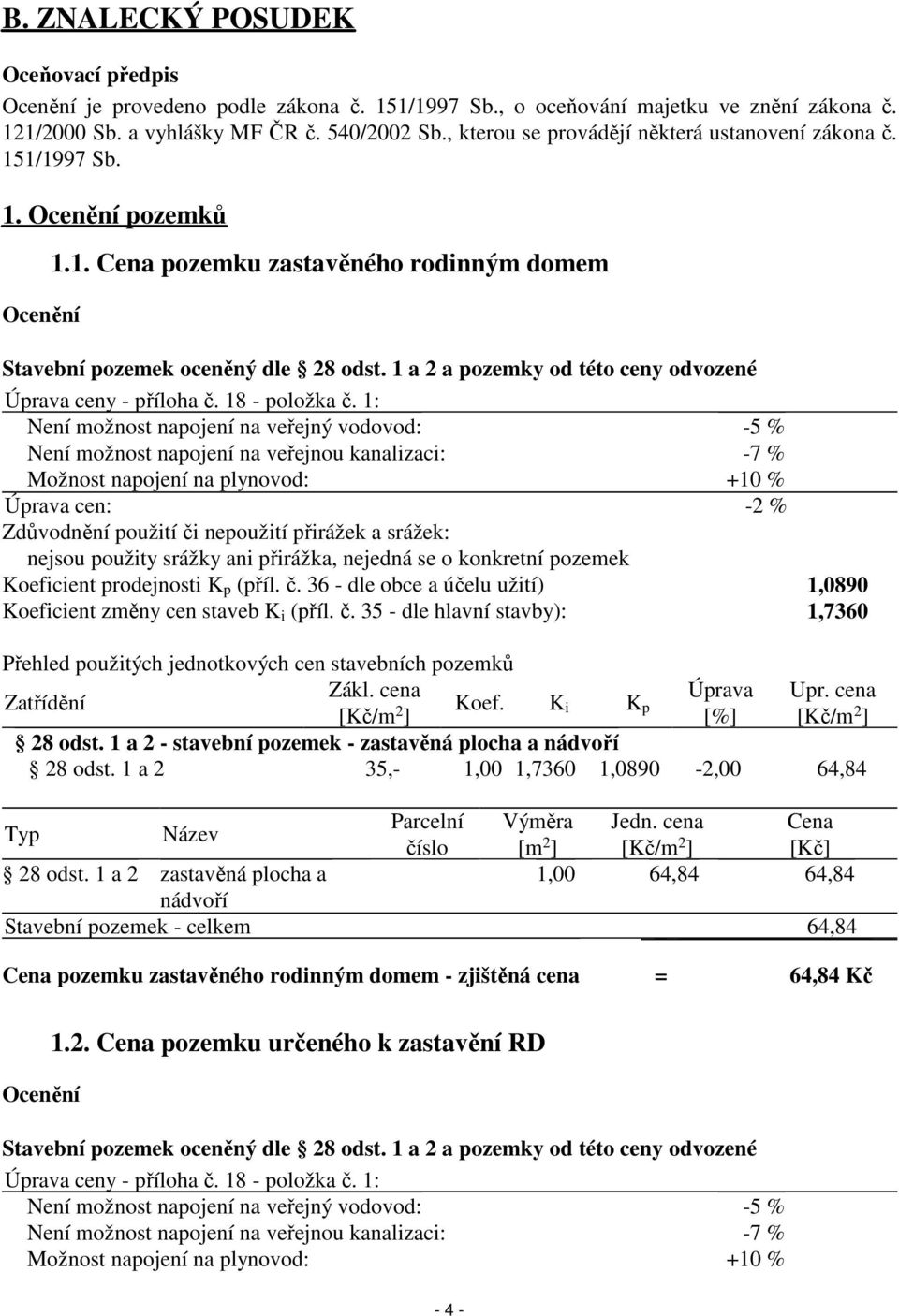 č. 36 - dle obce a účelu užití) 1,0890 Koeficient změny cen staveb K i (příl. č. 35 - dle hlavní stavby): 1,7360 [% [Kč/m 2 28 odst. 1 a 2 - stavební pozemek - zastavěná plocha a nádvoří 28 odst.